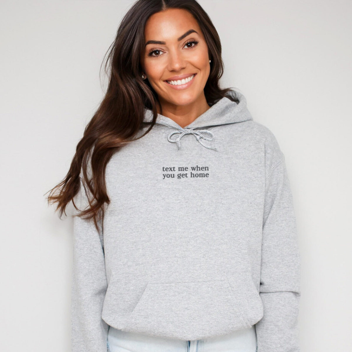 Embroidered Text Me When You Get Home - Women's Graphic Hoodie
