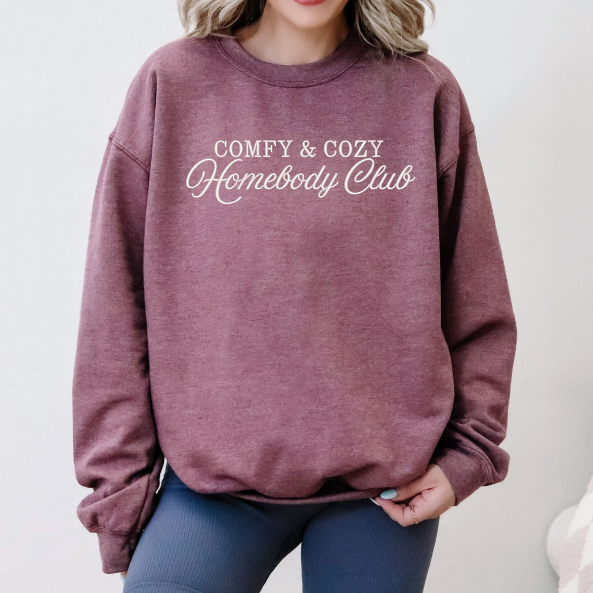 Embroidered Comfy & Cozy Homebody Club - Women's Graphic Sweatshirt