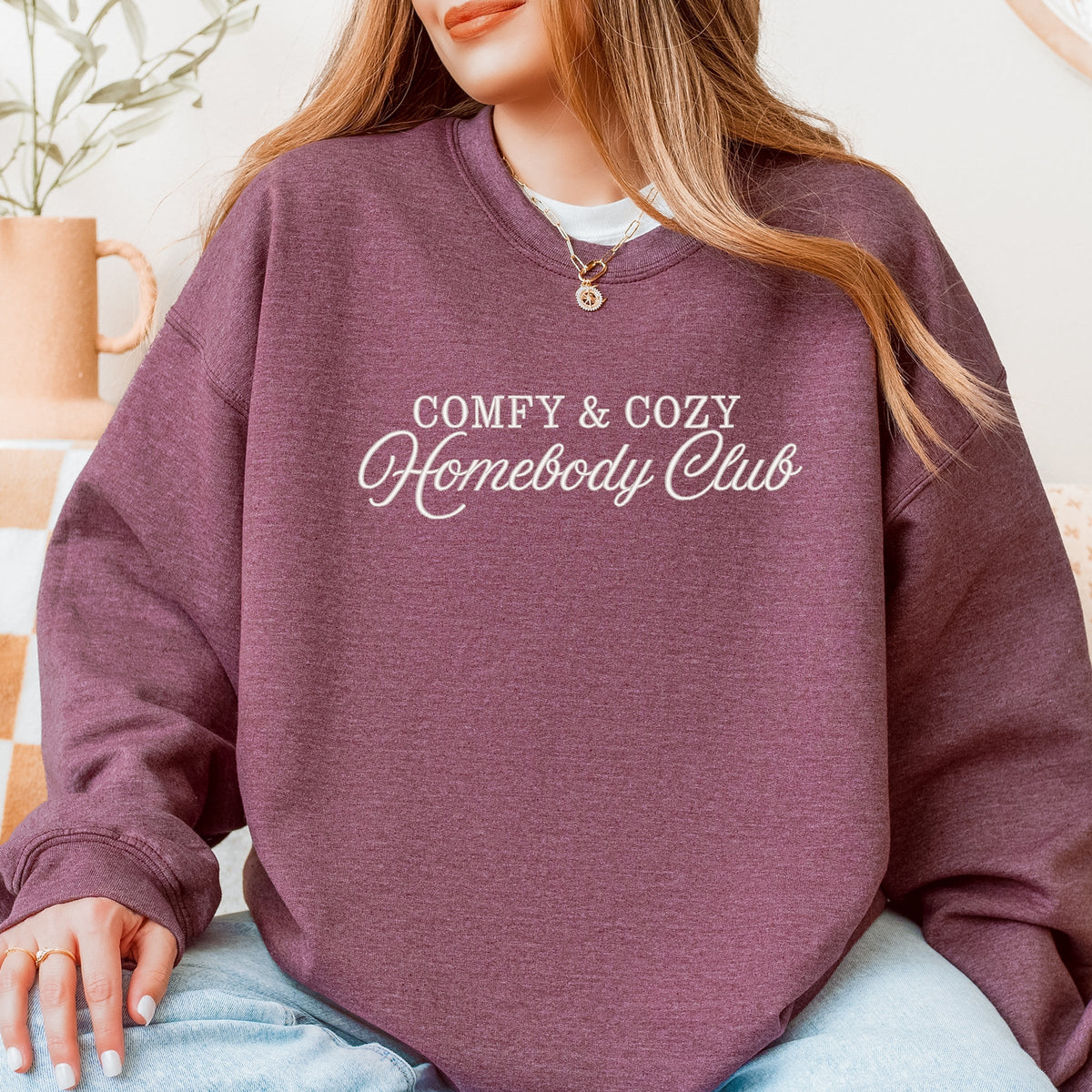 Embroidered Comfy & Cozy Homebody Club - Women's Graphic Sweatshirt