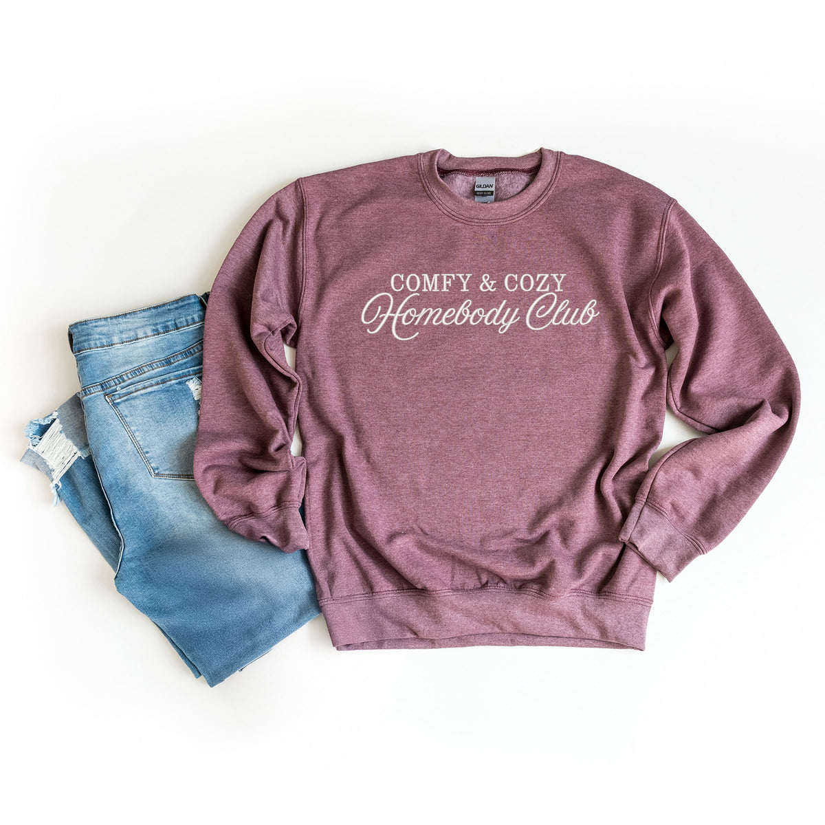 Embroidered Comfy & Cozy Homebody Club - Women's Graphic Sweatshirt