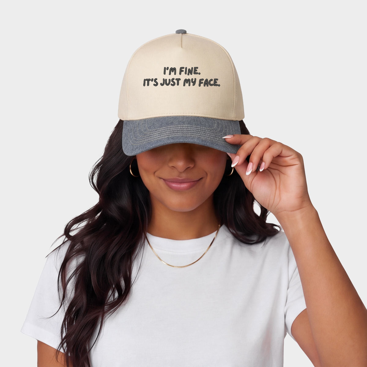 Embroidered It's Just My Face - Women's Canvas Trucker Hat