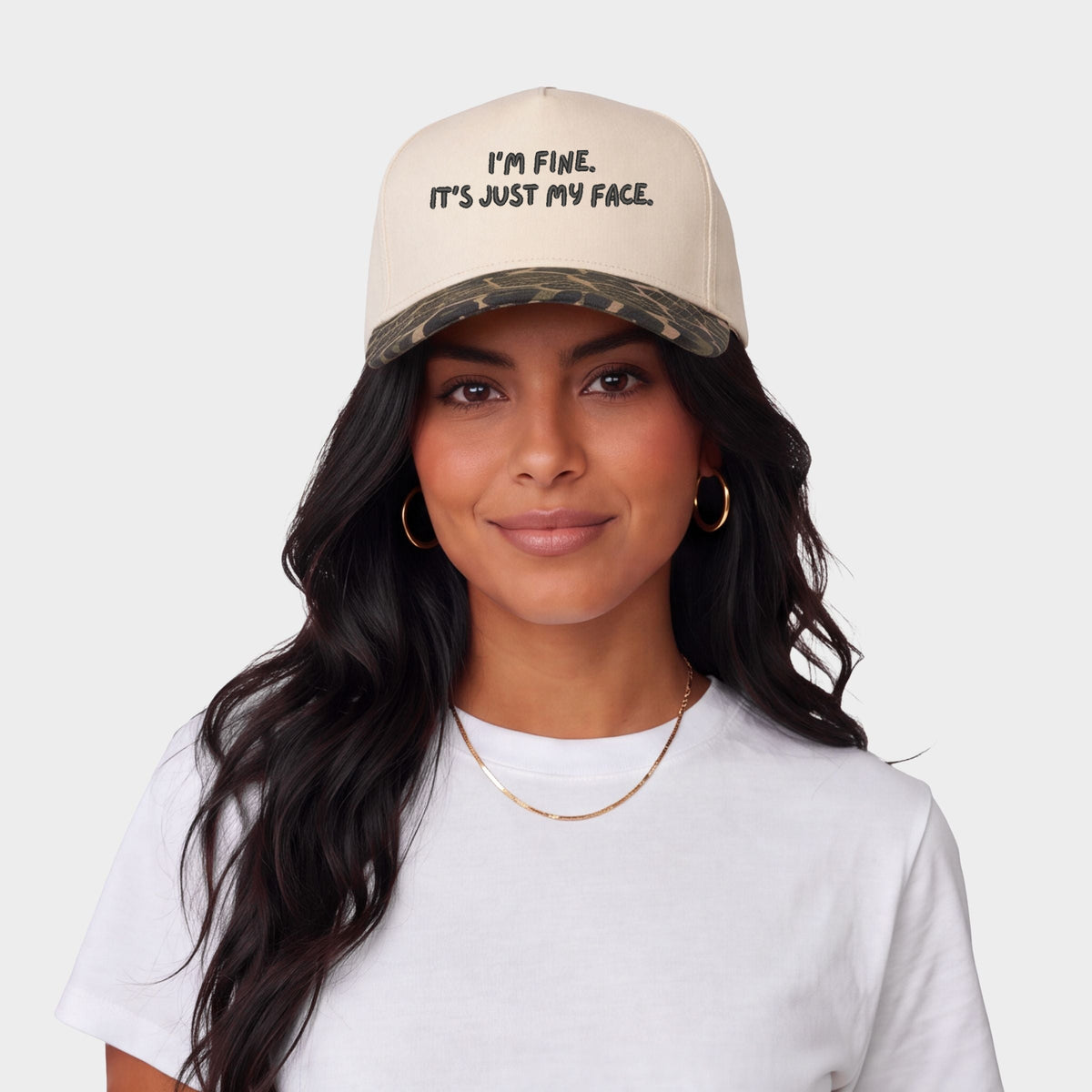 Embroidered It's Just My Face - Women's Canvas Trucker Hat