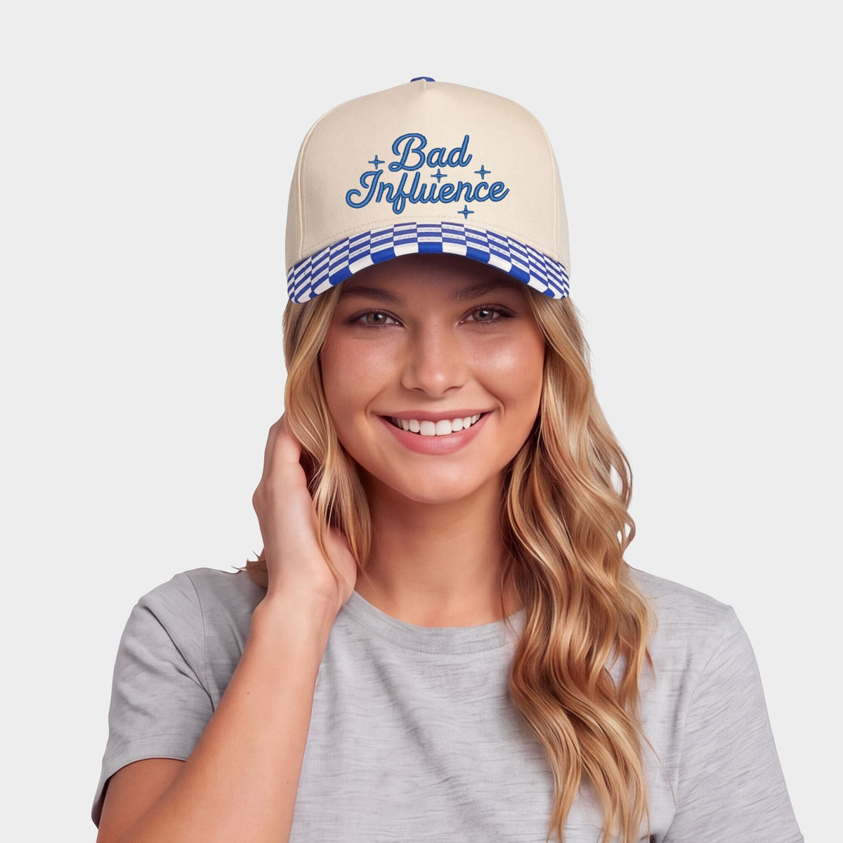 Embroidered Bad Influence Stars - Women's Canvas Trucker Hat
