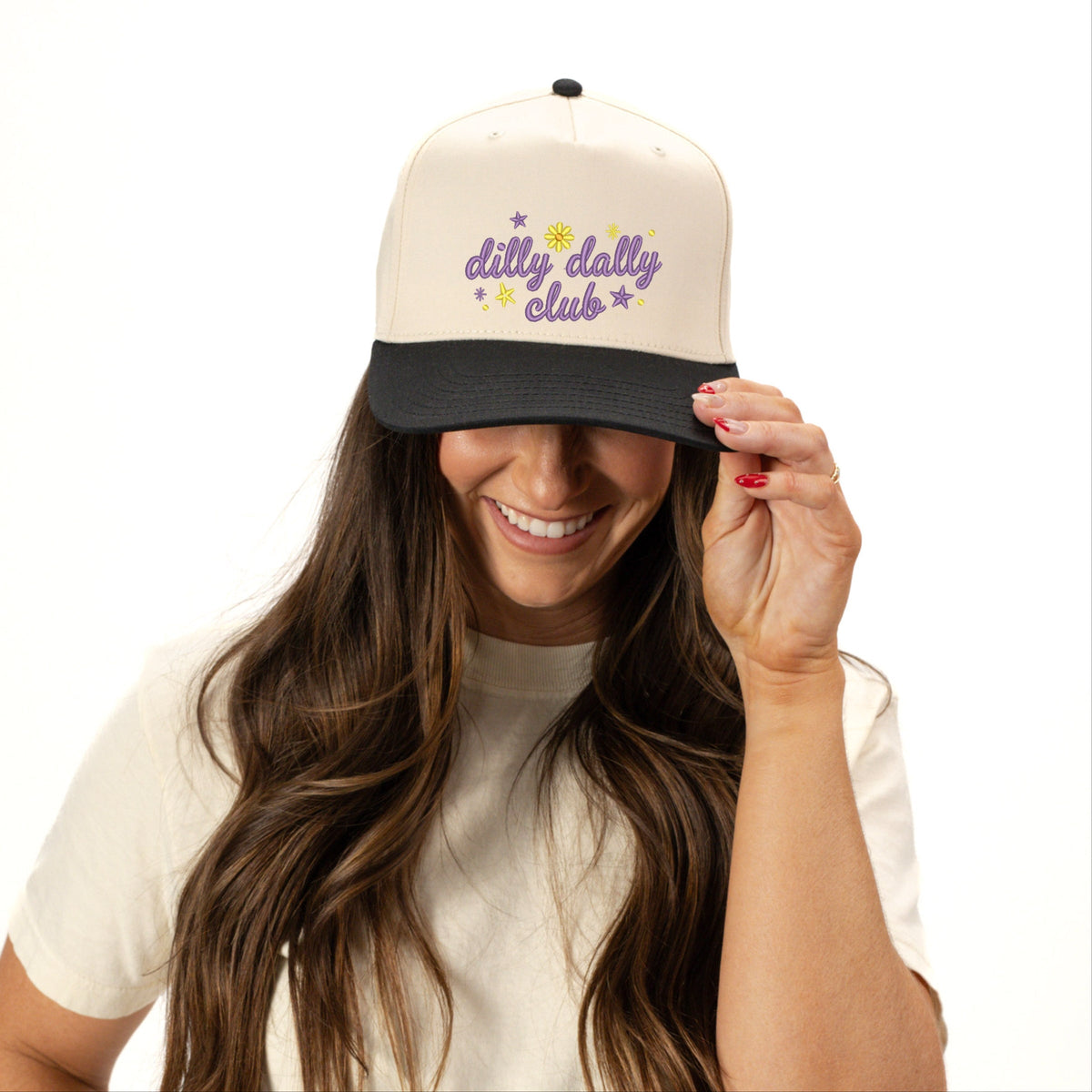 Embroidered Dilly Dally Club Stars - Women's Canvas Trucker Hat