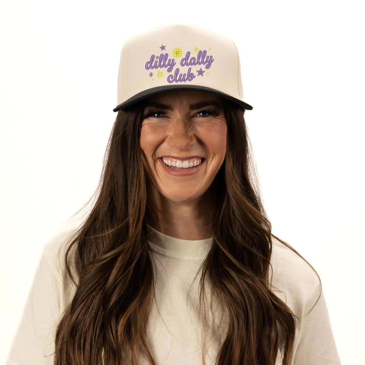 Embroidered Dilly Dally Club Stars - Women's Canvas Trucker Hat
