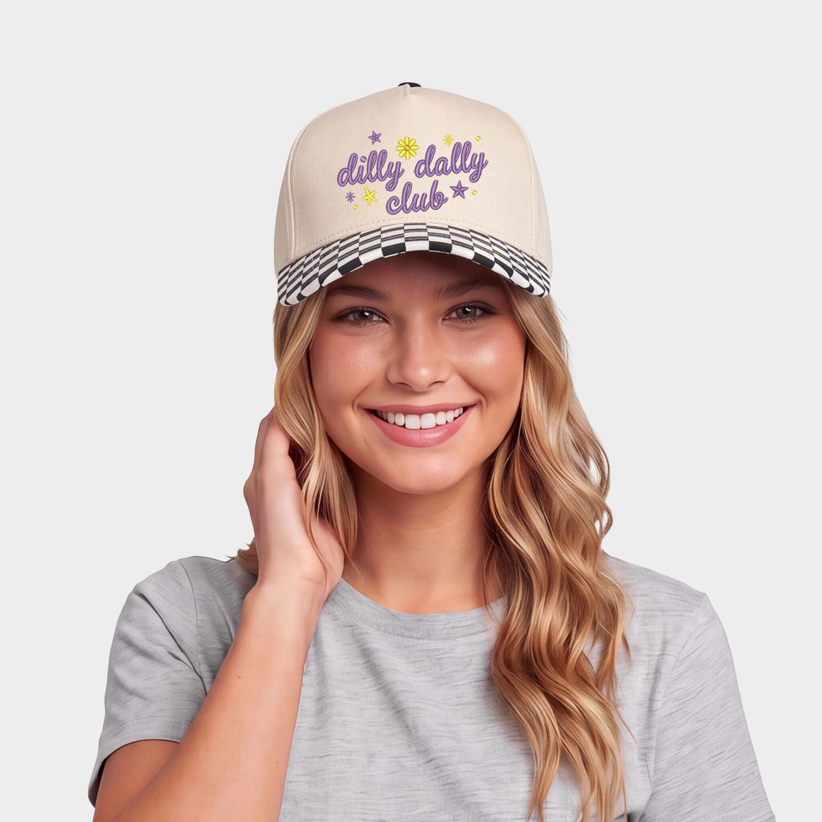 Embroidered Dilly Dally Club Stars - Women's Canvas Trucker Hat