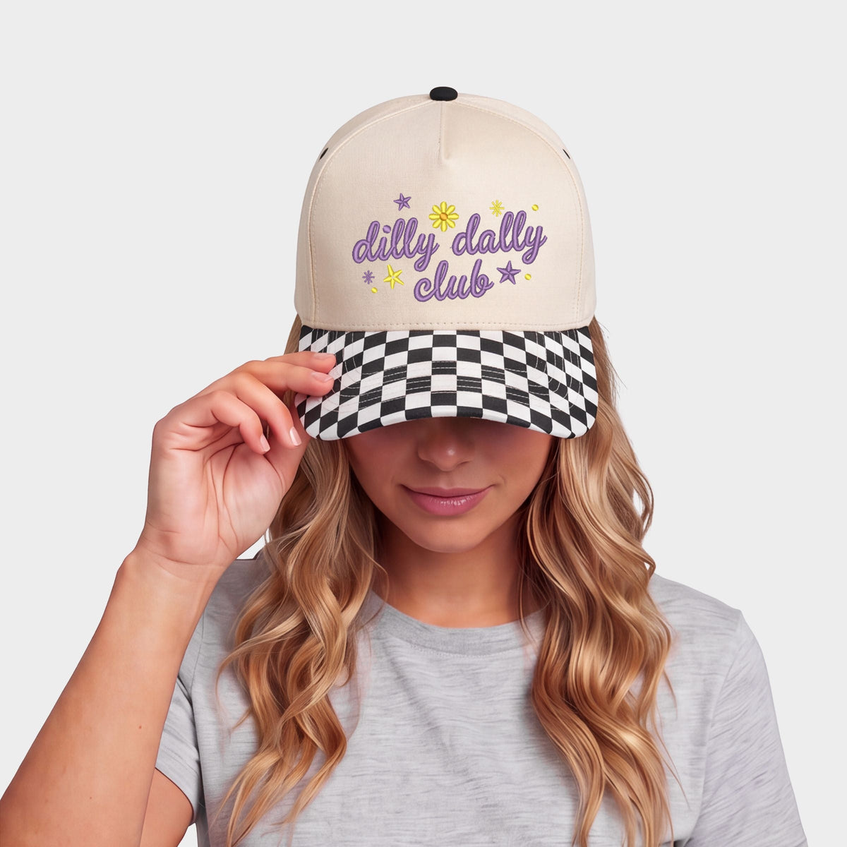 Embroidered Dilly Dally Club Stars - Women's Canvas Trucker Hat