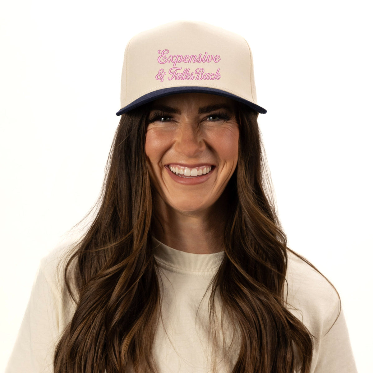 Embroidered Expensive & Talks Back - Women's Canvas Trucker Hat