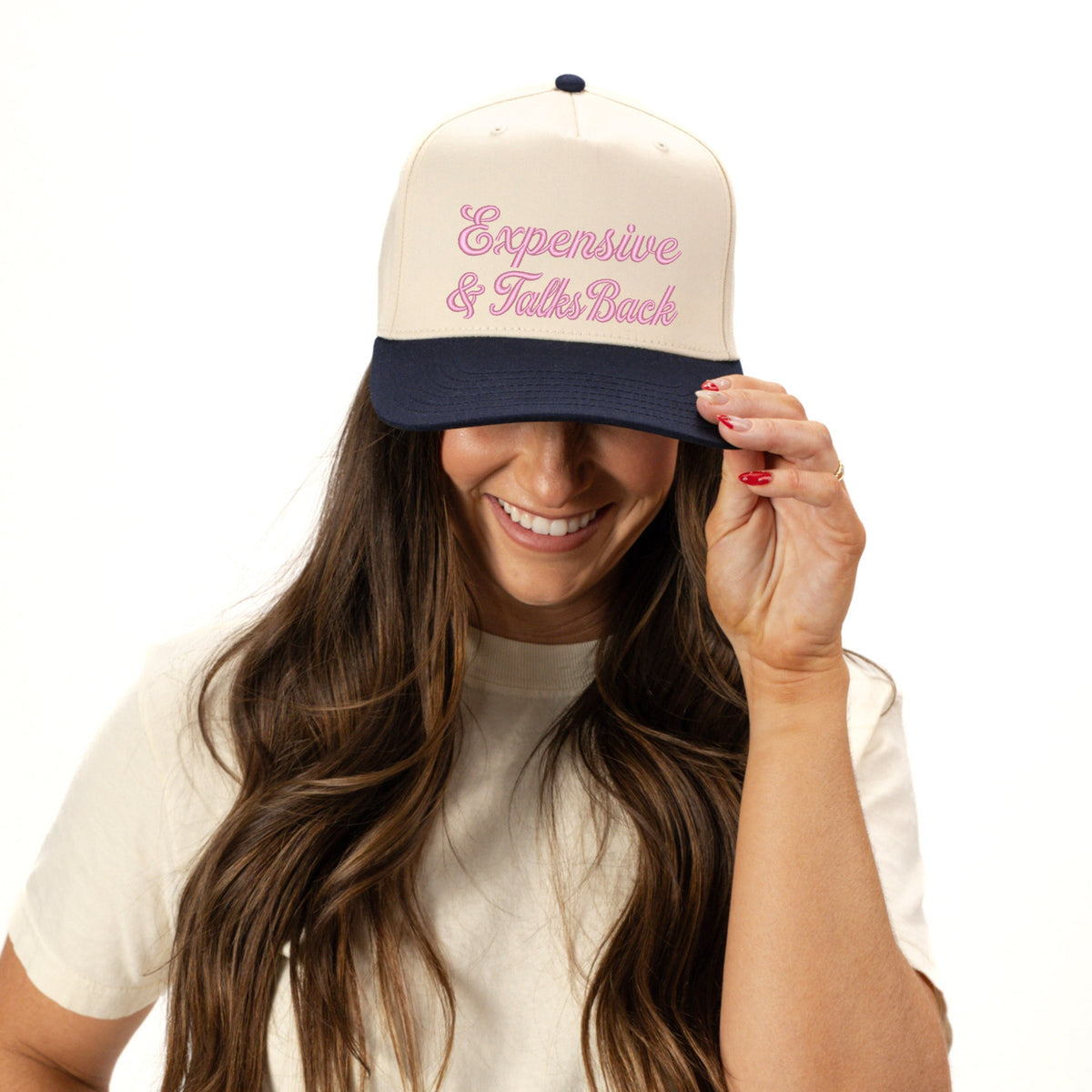 Embroidered Expensive & Talks Back - Women's Canvas Trucker Hat