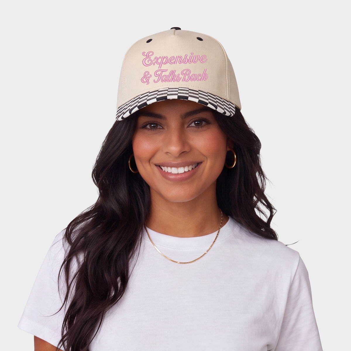Embroidered Expensive & Talks Back - Women's Canvas Trucker Hat