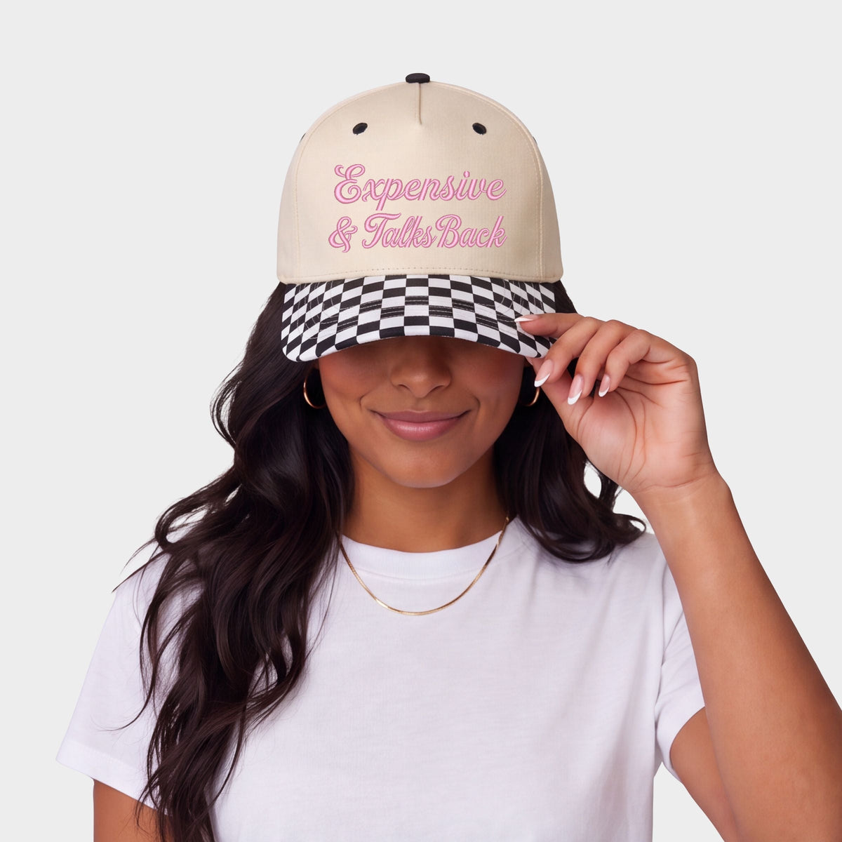 Embroidered Expensive & Talks Back - Women's Canvas Trucker Hat