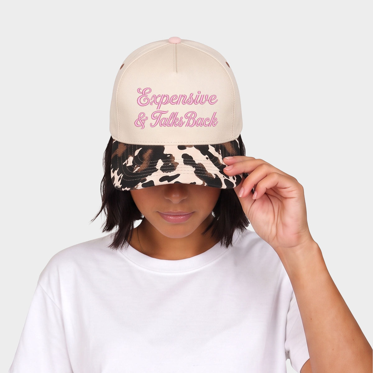 Embroidered Expensive & Talks Back - Women's Canvas Trucker Hat