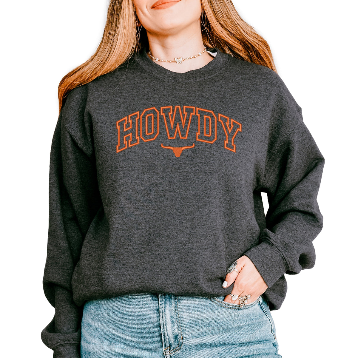 Embroidered Howdy Bull Varsity - Women's Graphic Sweatshirt