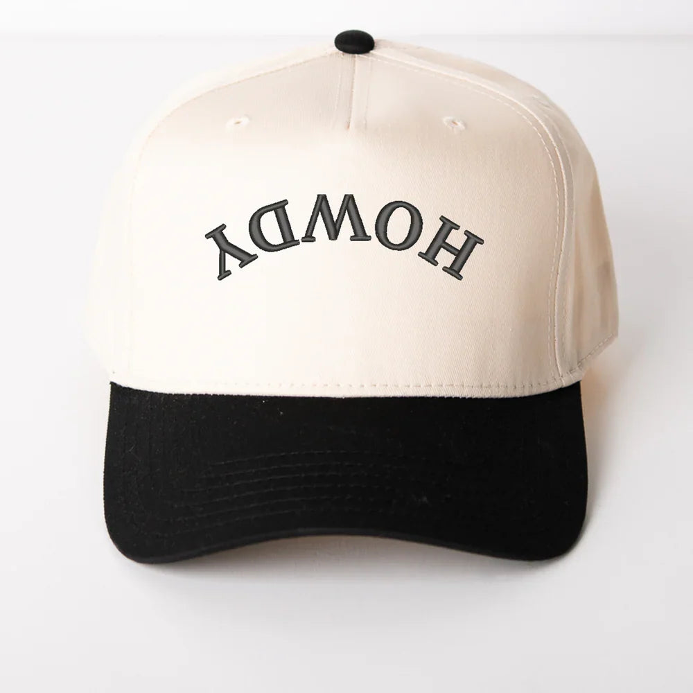 3D Puff Embroidered Howdy Upside Down Arch - Women's Canvas Trucker Hat