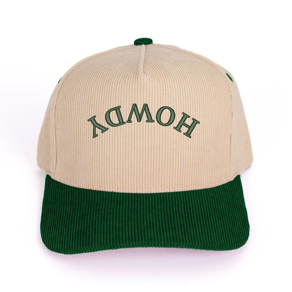 3D Puff Embroidered Howdy Upside Down Arch - Women's Corduroy Trucker Hat