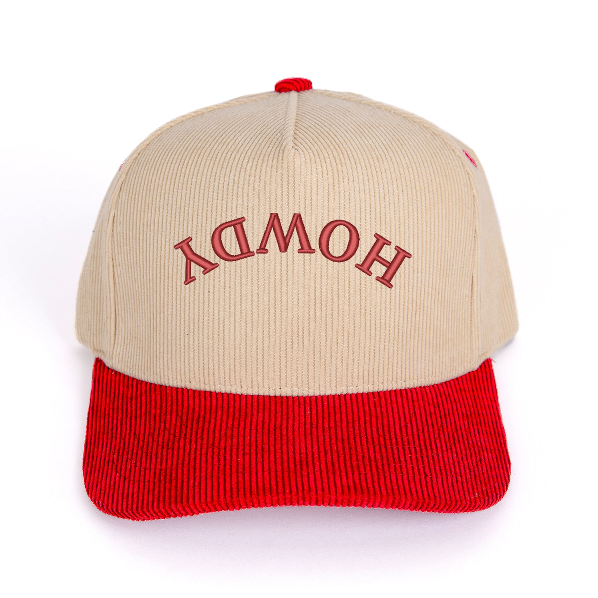 3D Puff Embroidered Howdy Upside Down Arch - Women's Corduroy Trucker Hat