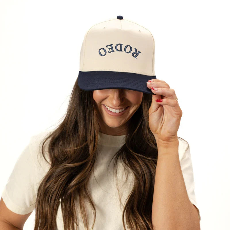 3D Puff Embroidered Rodeo Upside Down Arch - Women's Canvas Trucker Hat