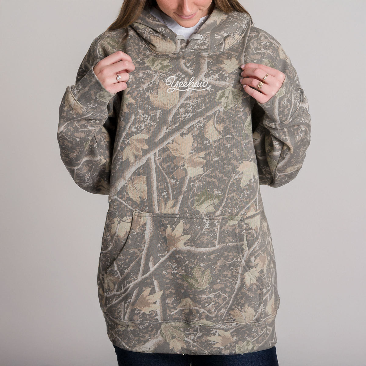Embroidered Yee Haw Rope - Camo Hoodie