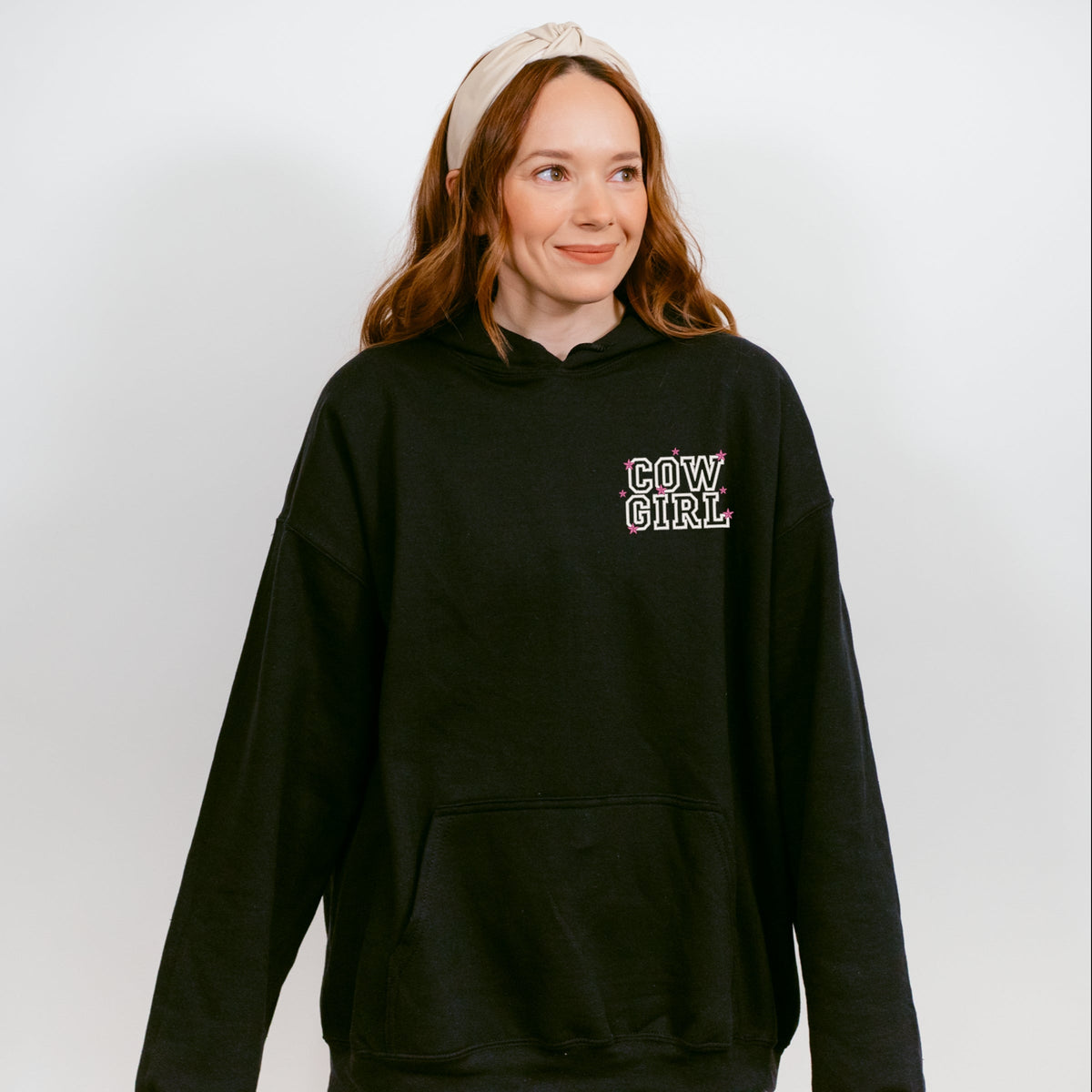 Embroidered Cow Girl Stacked - Women's Graphic Hoodie