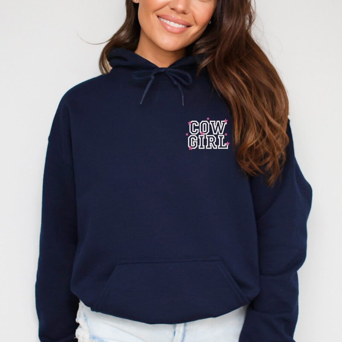 Embroidered Cow Girl Stacked - Women's Graphic Hoodie
