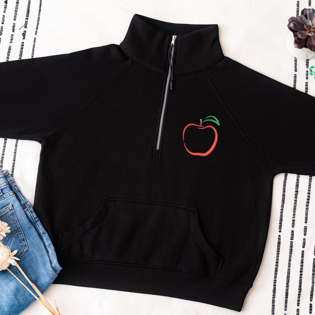 Embroidered Apple - Women's Quarter Zip Fleece Graphic Sweatshirt
