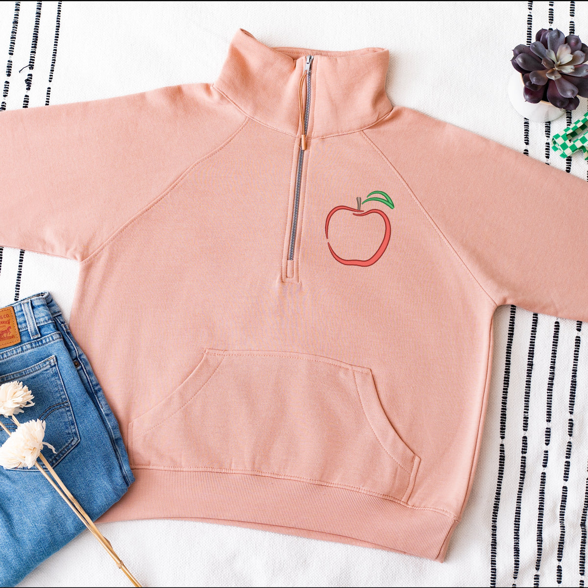 Embroidered Apple - Women's Quarter Zip Fleece Graphic Sweatshirt