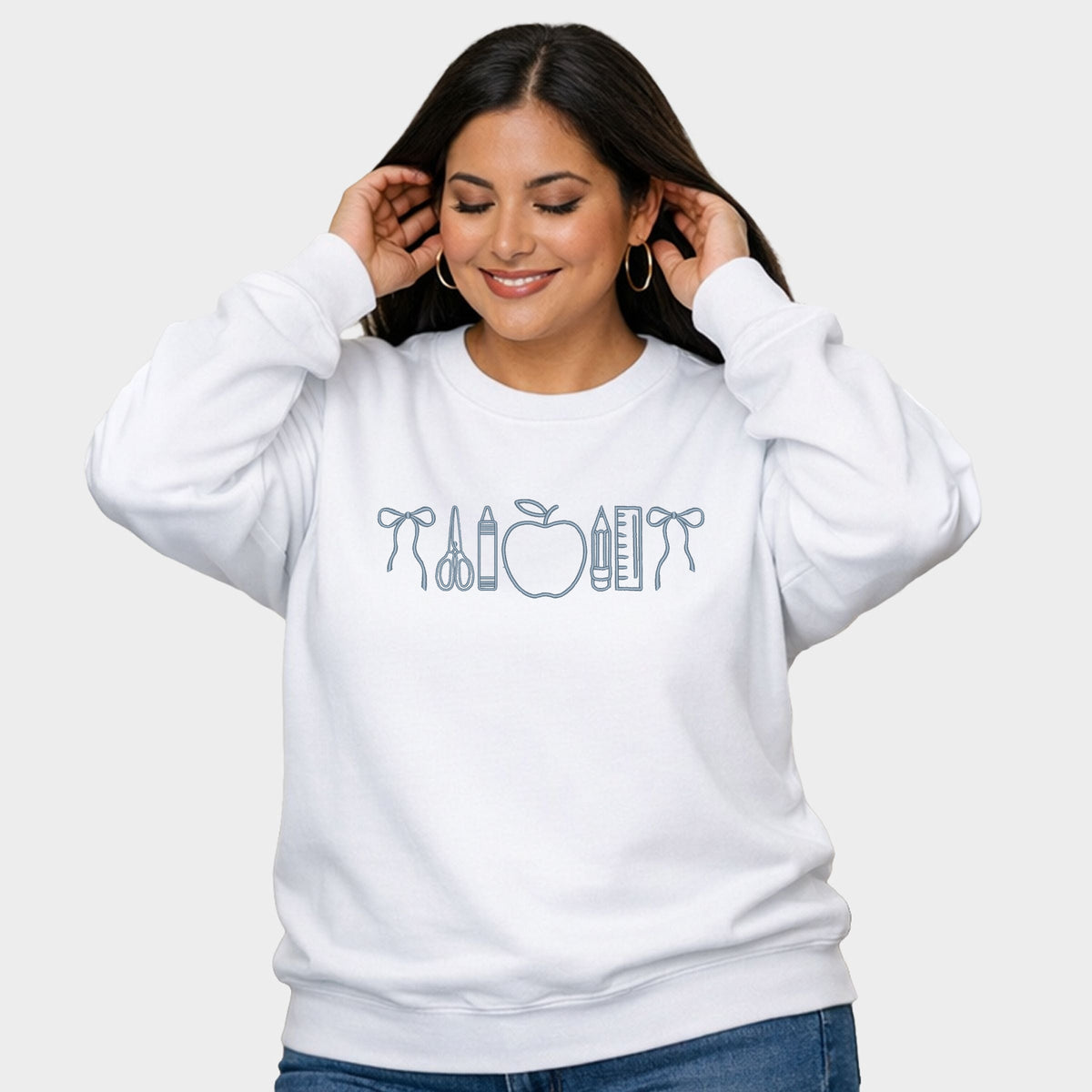 Embroidered Bows School Icons - Women's Plus Sized Graphic Sweatshirt