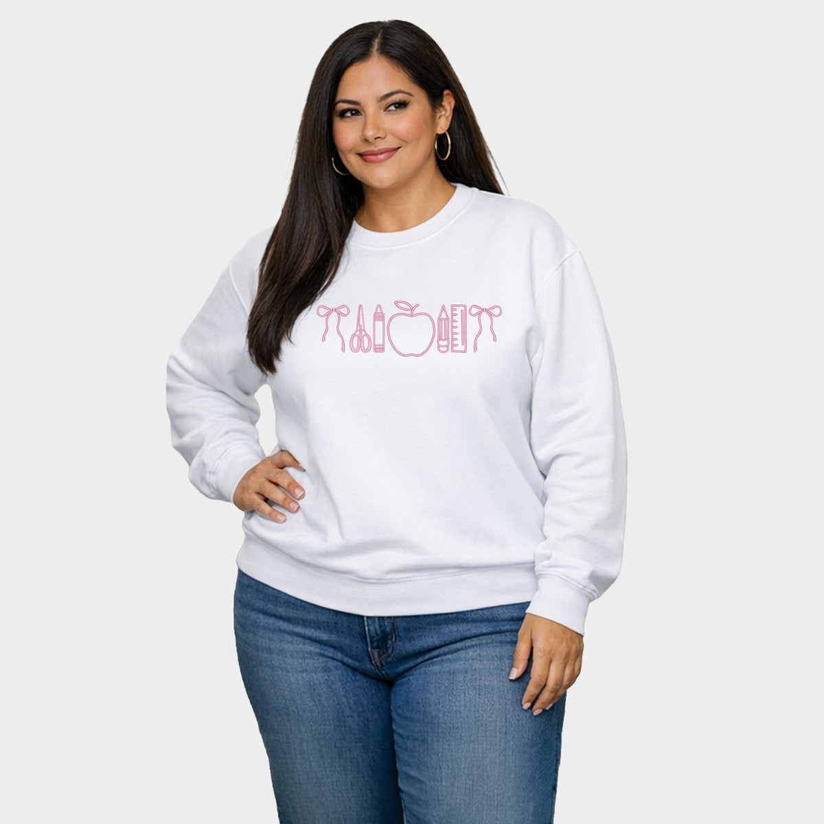 Embroidered Bows School Icons - Women's Plus Sized Graphic Sweatshirt