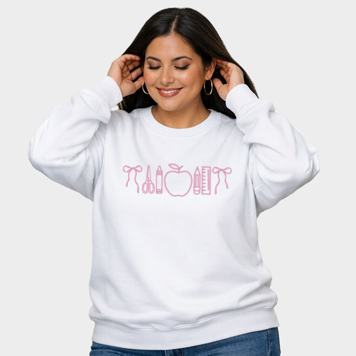 Embroidered Bows School Icons - Women's Plus Sized Graphic Sweatshirt