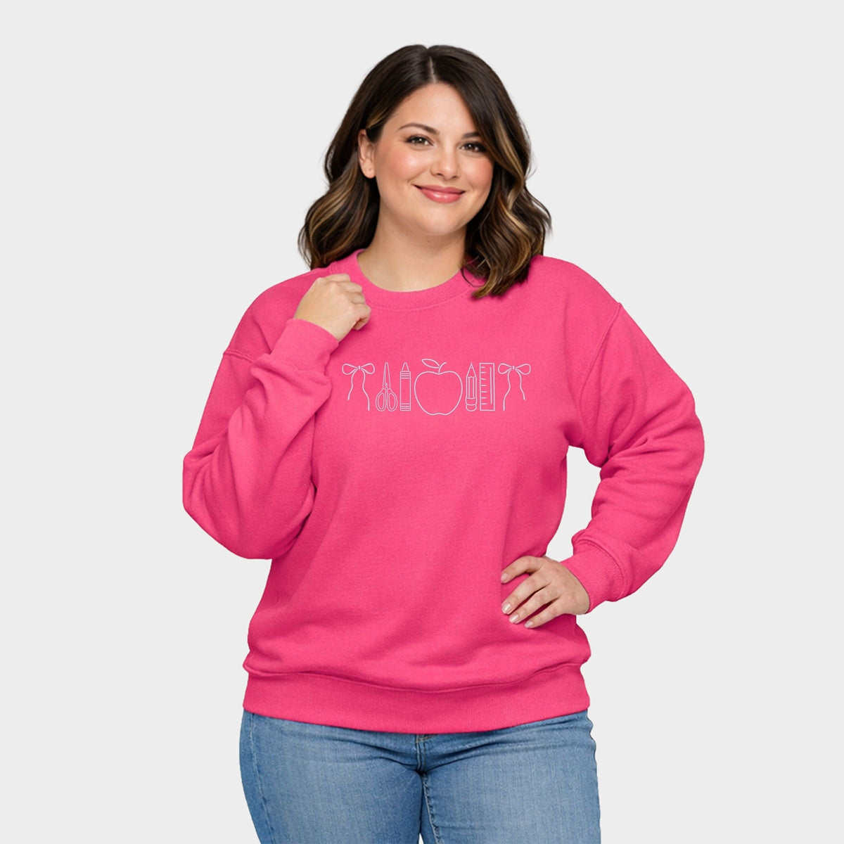 Embroidered Bows School Icons - Women's Plus Sized Graphic Sweatshirt