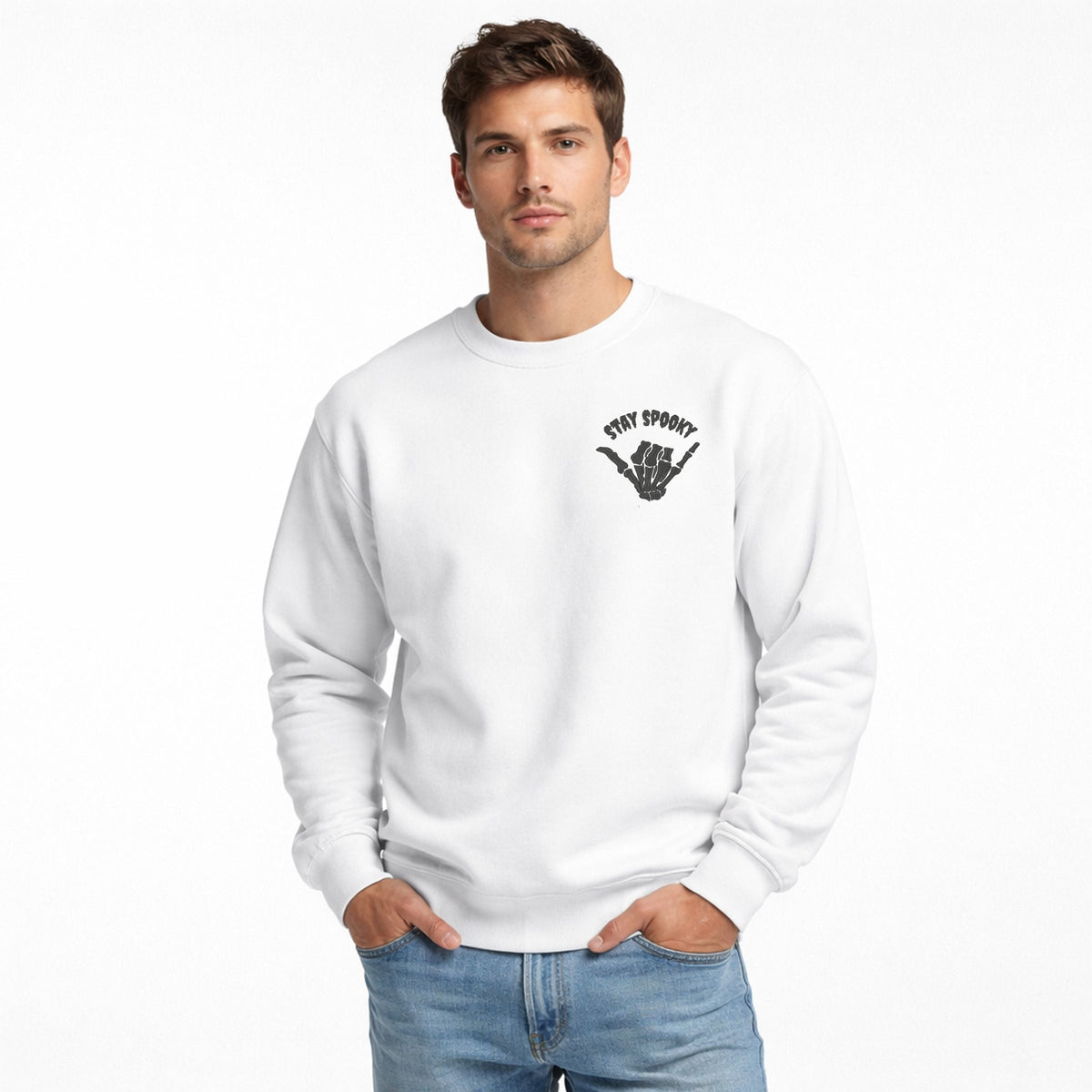 Embroidered Stay Spooky Skeleton Mini - Men's Graphic Sweatshirt