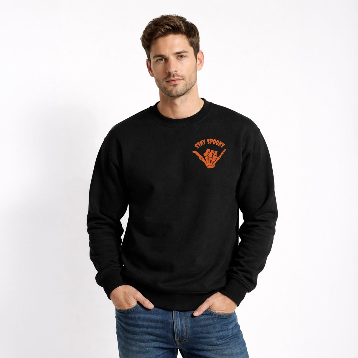 Embroidered Stay Spooky Skeleton Mini - Men's Graphic Sweatshirt