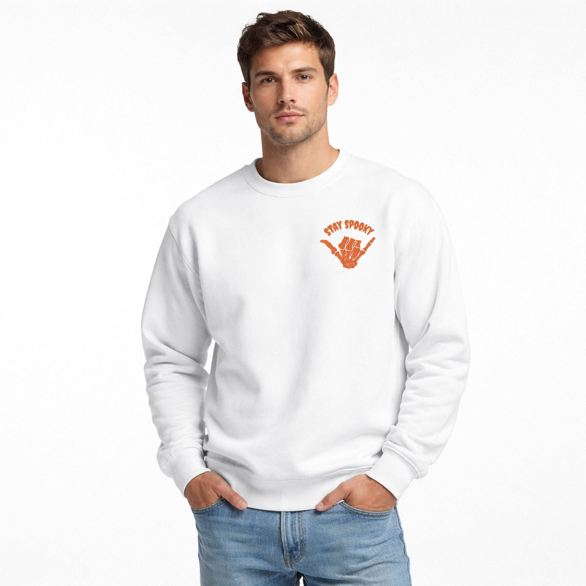 Embroidered Stay Spooky Skeleton Mini - Men's Graphic Sweatshirt