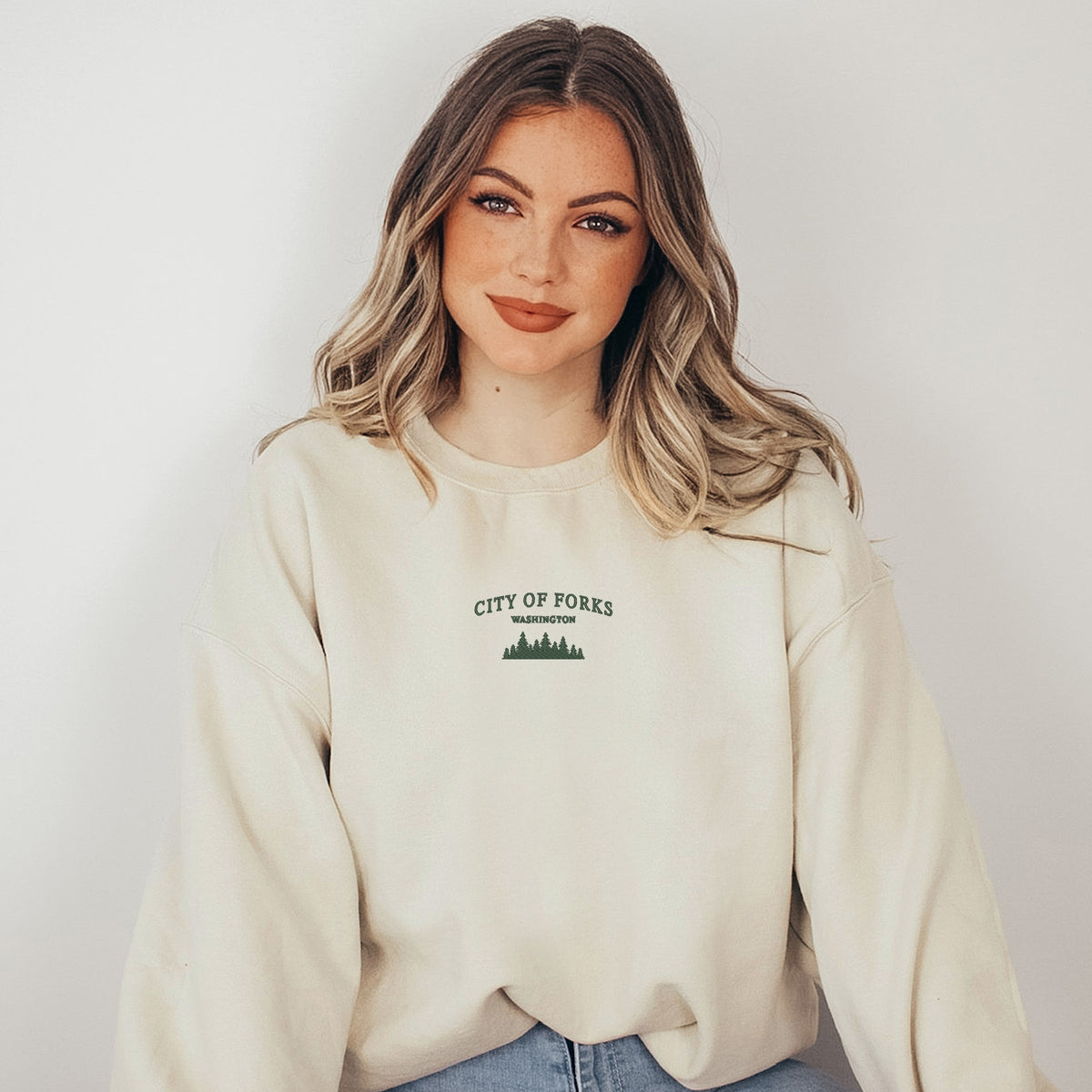 Embroidered City of Forks - Women's Graphic Sweatshirt