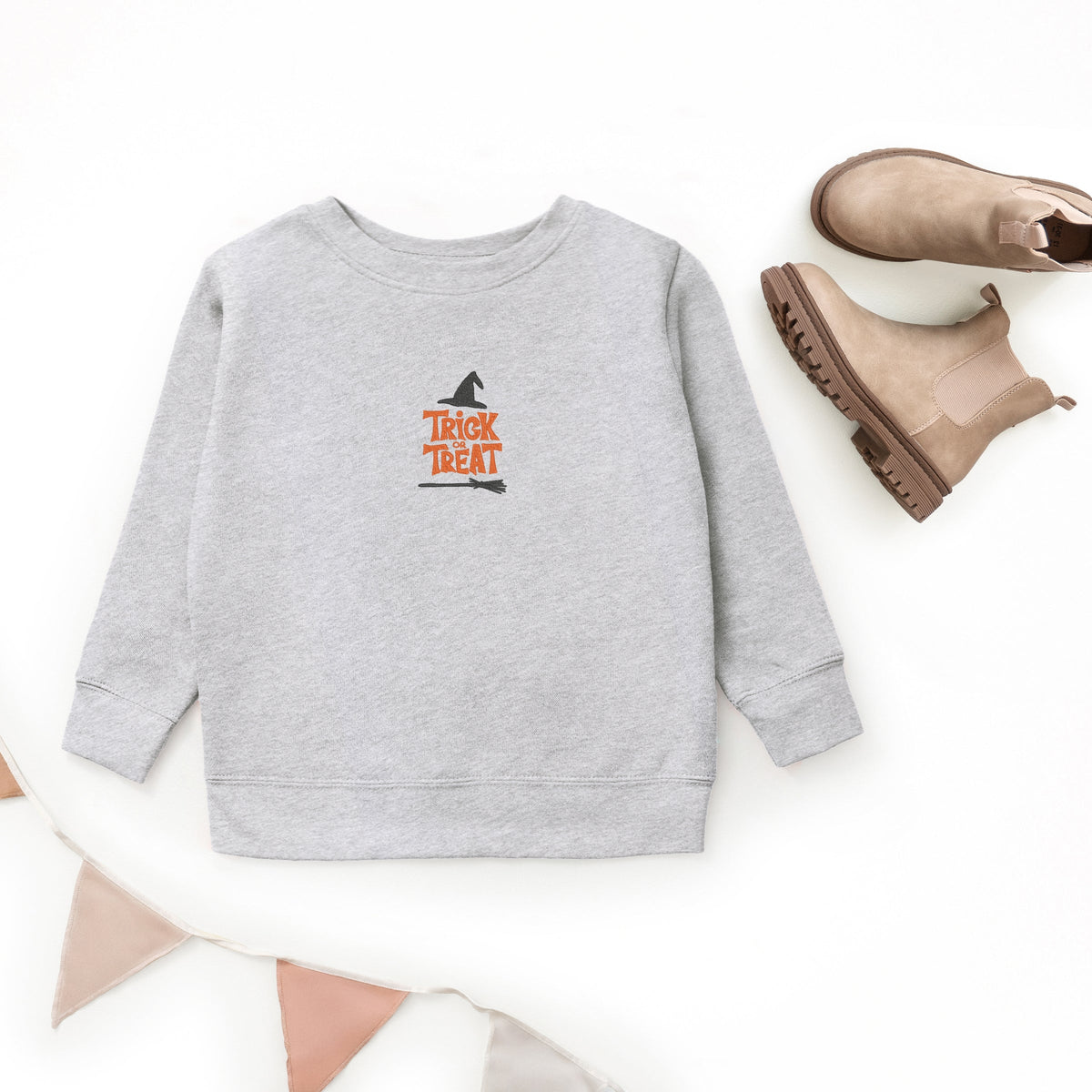 Embroidered Broom Trick or Treat - Youth Graphic Sweatshirt