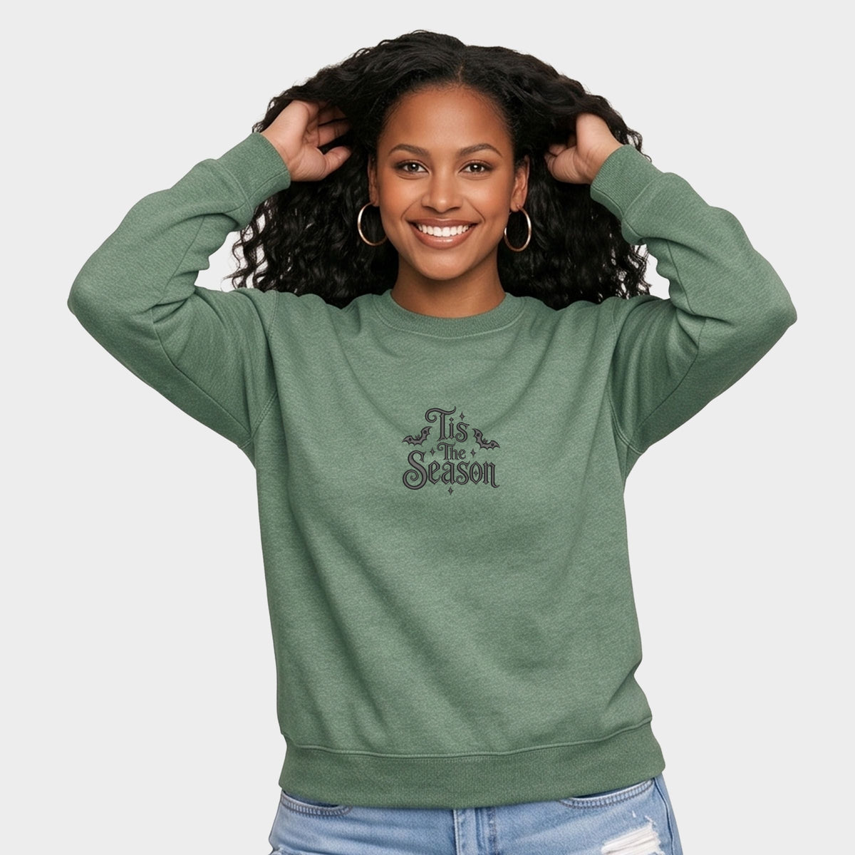 Embroidered Bats Tis The Season - Women's Graphic Sweatshirt