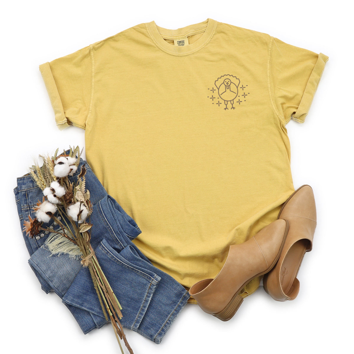 Embroidered Turkey Sparkles - Women's Garment Dyed Tee