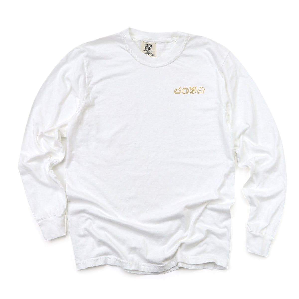 Embroidered Thanksgiving Icons - Womens Garment Dyed Long Sleeve