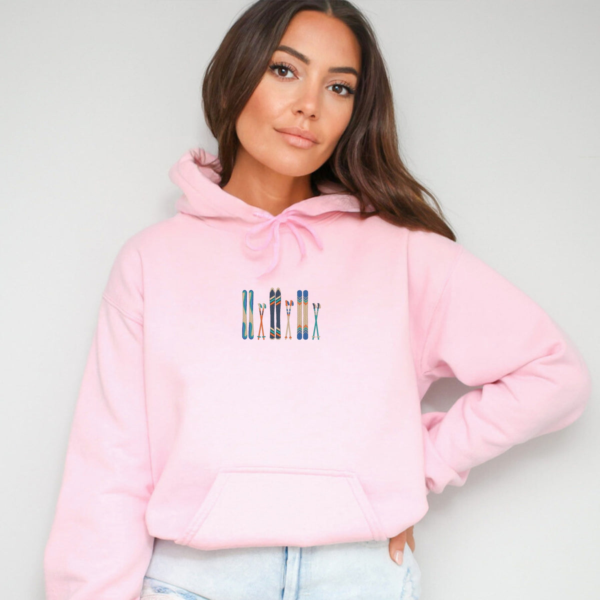 Embroidered Skis - Women's Graphic Hoodie