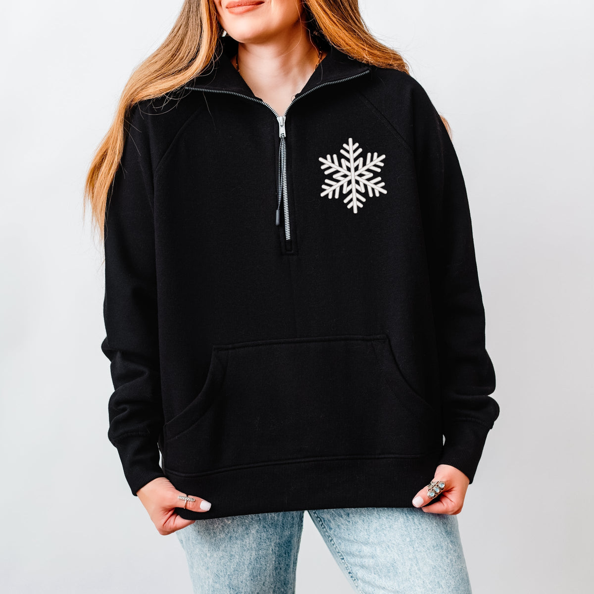 Embroidered Snowflake - Women's Quarter Zip Fleece Graphic Sweatshirt