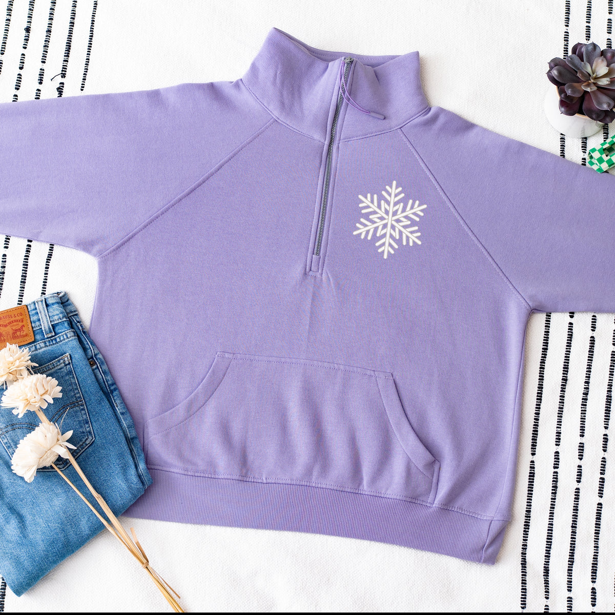 Embroidered Snowflake - Women's Quarter Zip Fleece Graphic Sweatshirt