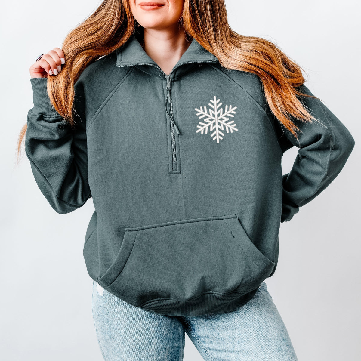 Embroidered Snowflake - Women's Quarter Zip Fleece Graphic Sweatshirt