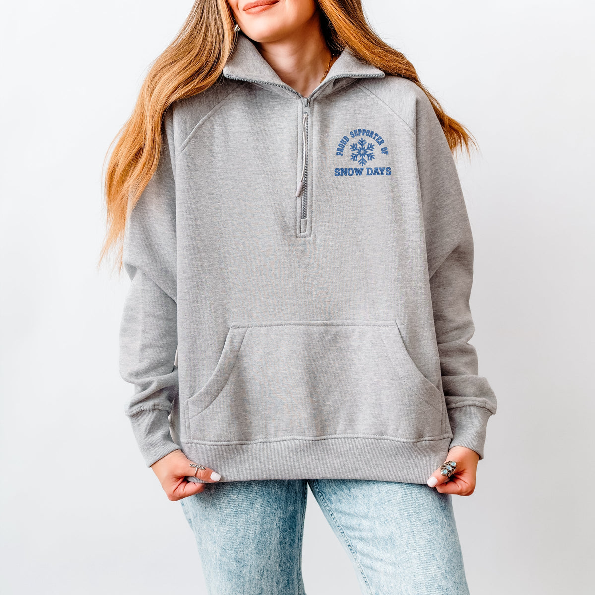 Embroidered Proud Supporter Snow Days - Women's Quarter Zip Fleece Graphic Sweatshirt
