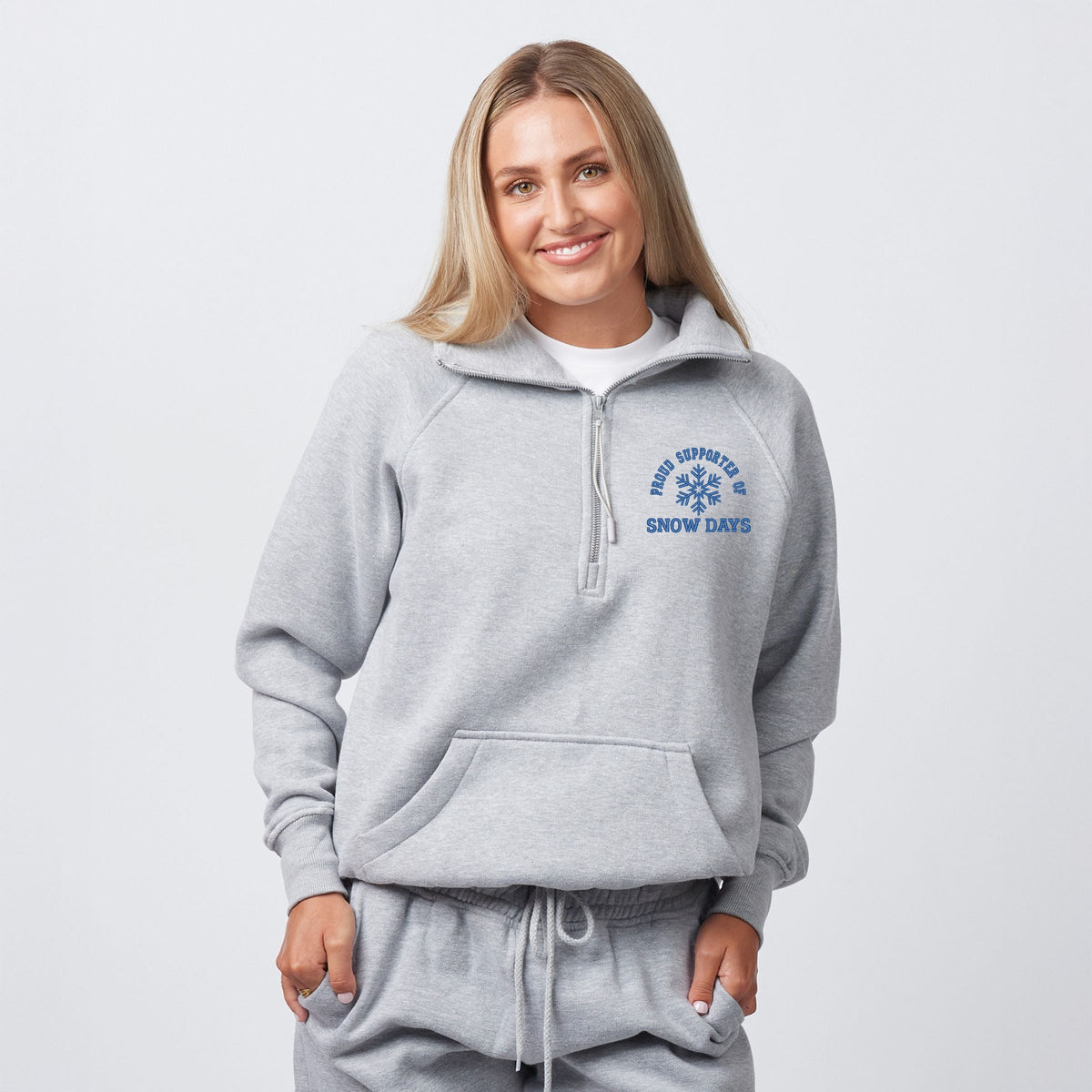 Embroidered Proud Supporter Snow Days - Women's Quarter Zip Fleece Graphic Sweatshirt