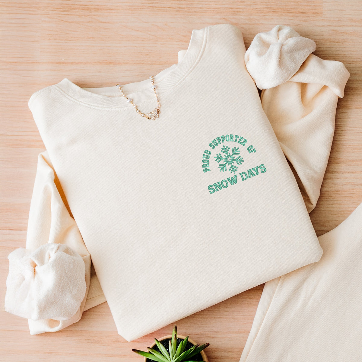 Embroidered Proud Supporter Snow Days - Women's Lightweight Garment Dyed Sweatshirt
