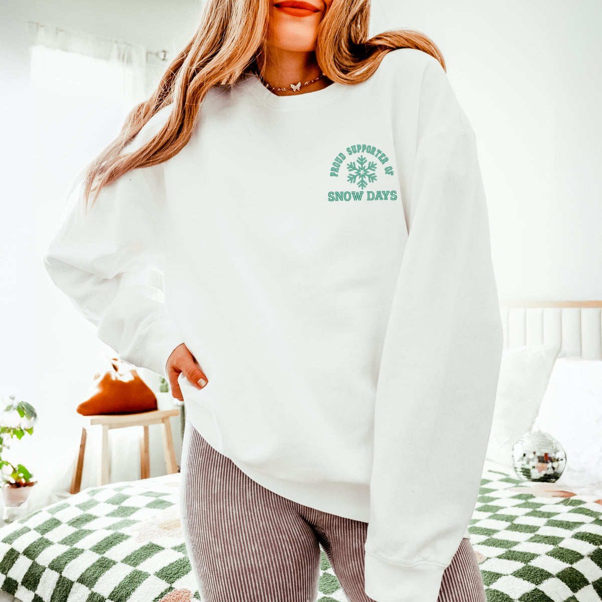 Embroidered Proud Supporter Snow Days - Women's Lightweight Garment Dyed Sweatshirt