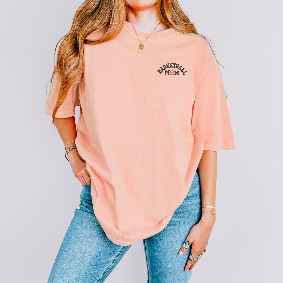 Embroidered Basketball Mom - Women's Garment Dyed Graphic T-Shirt
