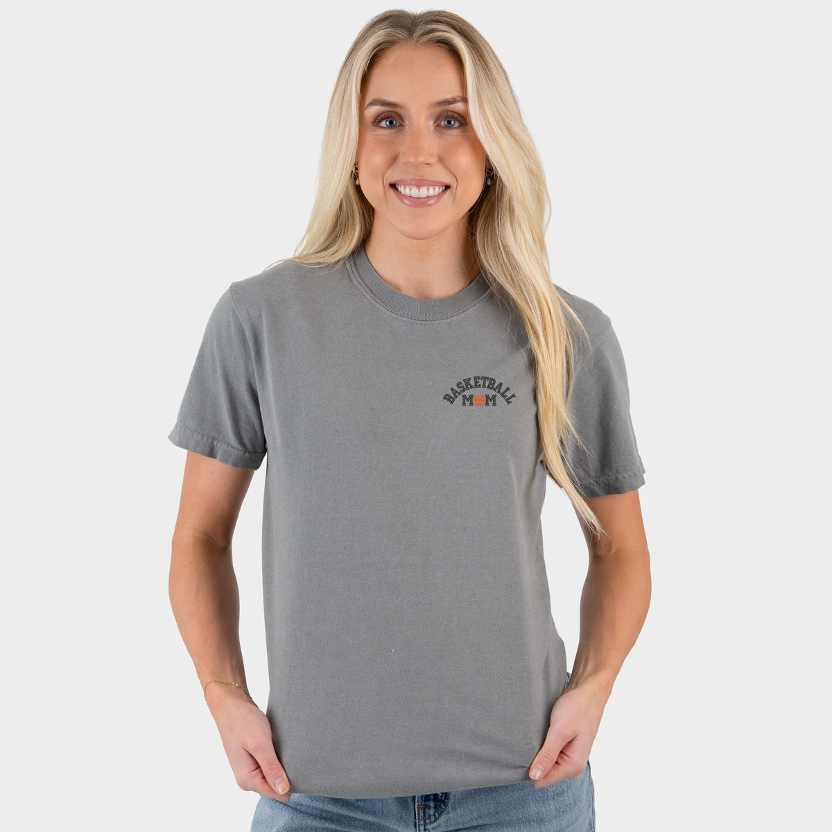 Embroidered Basketball Mom - Women's Garment Dyed Graphic T-Shirt