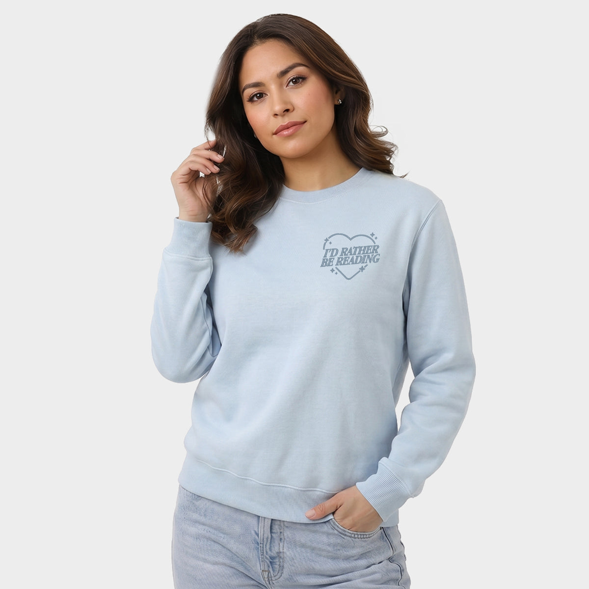 Embroidered I'd Rather Be Reading - Women's Graphic Sweatshirt
