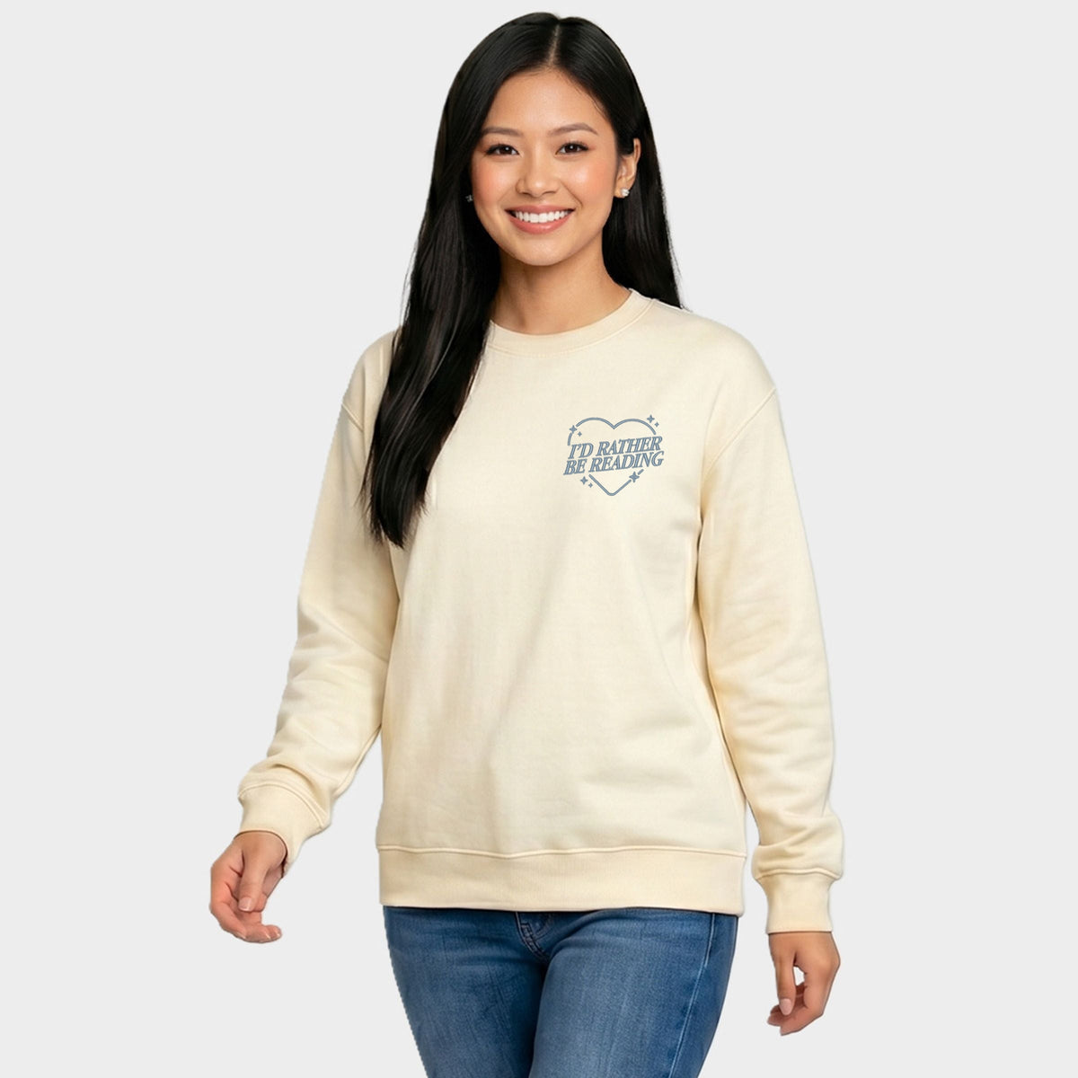 Embroidered I'd Rather Be Reading - Women's Graphic Sweatshirt
